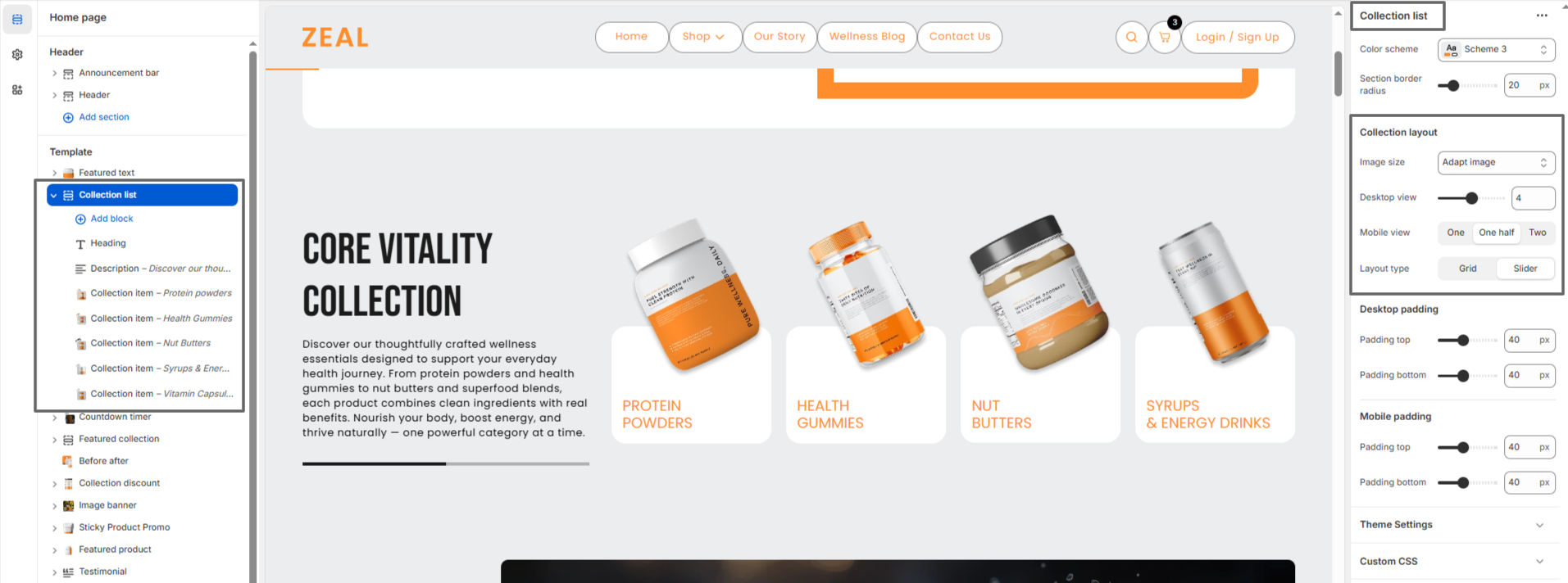 Collection list section